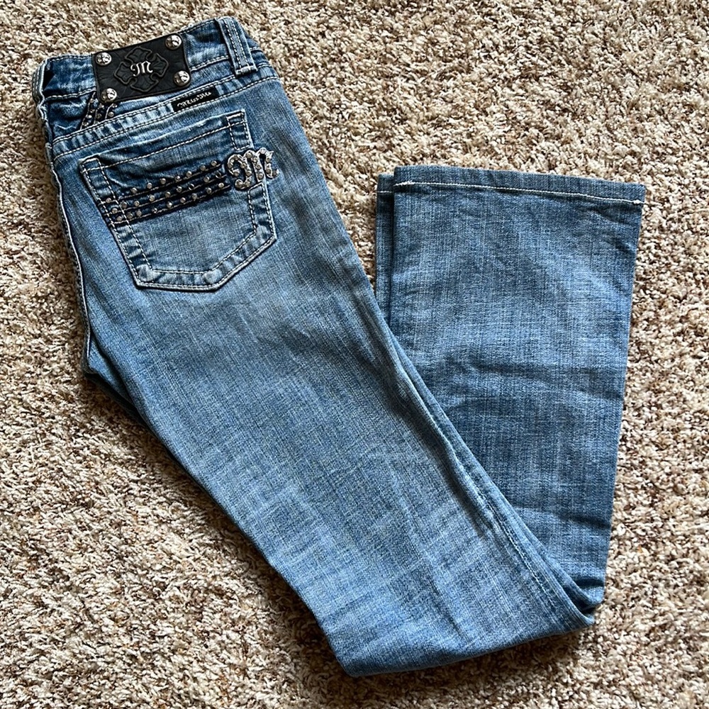 Miss Me Light Blue Boot Cut Jeans with Studded Back Pockets